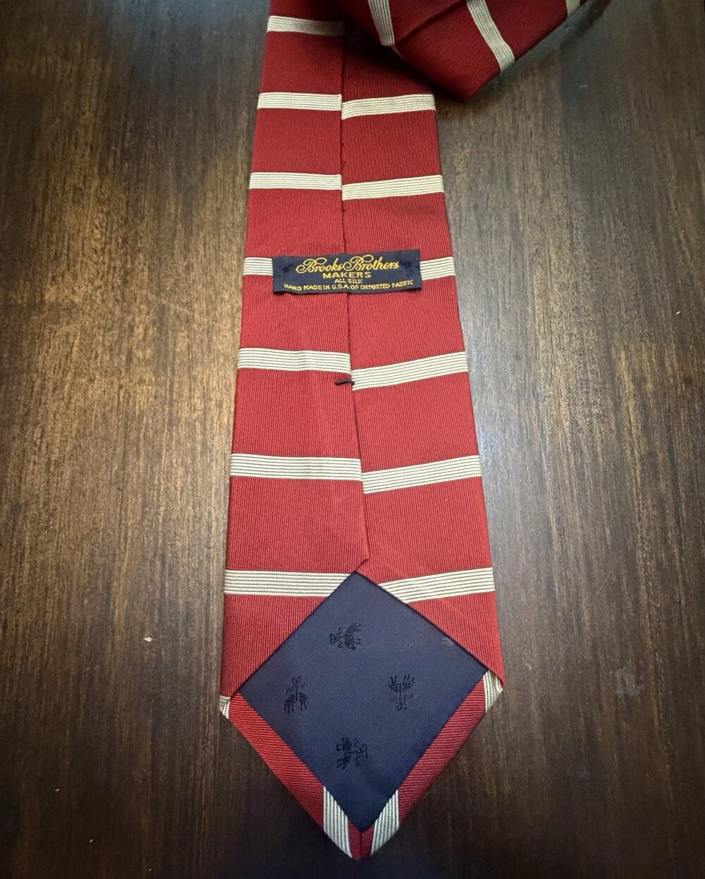 BROOKS BROTHERS Men's Silk Necktie Made In USA Designer Red Repp Stripe XL